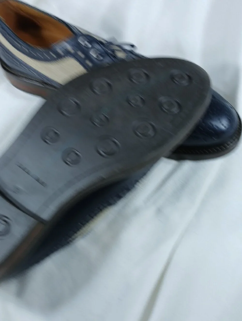 Zara Navy Leather and Beige Canvas Wingtip Derbys